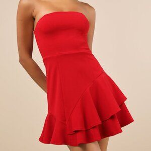 Lulus Sultry Intentions Red Strapless Ruffled Mini Dress - Size S